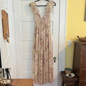 Aakaa Pink Floral Maxi Dress with Ruffles